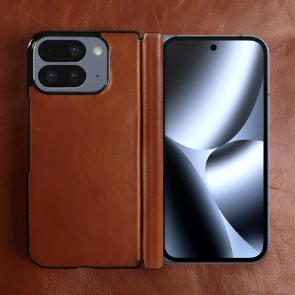 Luxury Genuine Leather Case for Google Pixel 11 Pro Fold 10Pro Fold Oil Wax Central Axis Pattern Phone Back Cases Without Front