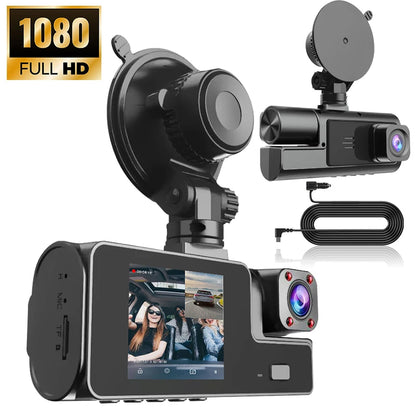2 Camera Dash Cam W/ IR Night Vision Loop Recording & 2" IPS Screen 1080P ， DVR recorder, video recorder, Vehicle DVR