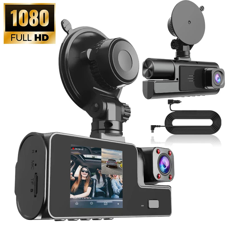2 Camera Dash Cam W/ IR Night Vision Loop Recording & 2" IPS Screen 1080P ， DVR recorder, video recorder, Vehicle DVR