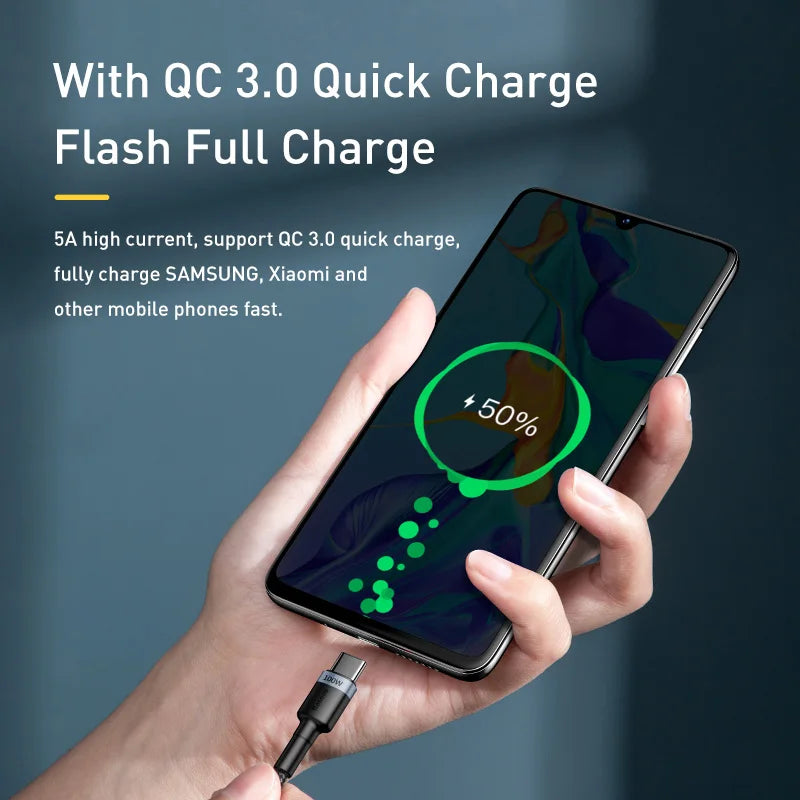 Baseus 100W/5A USB C To USB Type C Cable For iPhone 17 16 PD Fast Charging Charger Cord For Macbook Samsung Xiaomi Type-C Cable