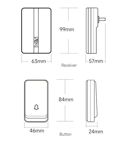 Wireless Doorbell Self-Powered No Battery Waterproof IP44 Wide Voltage 110-240V Global Plugs Long Range Remote Control CE