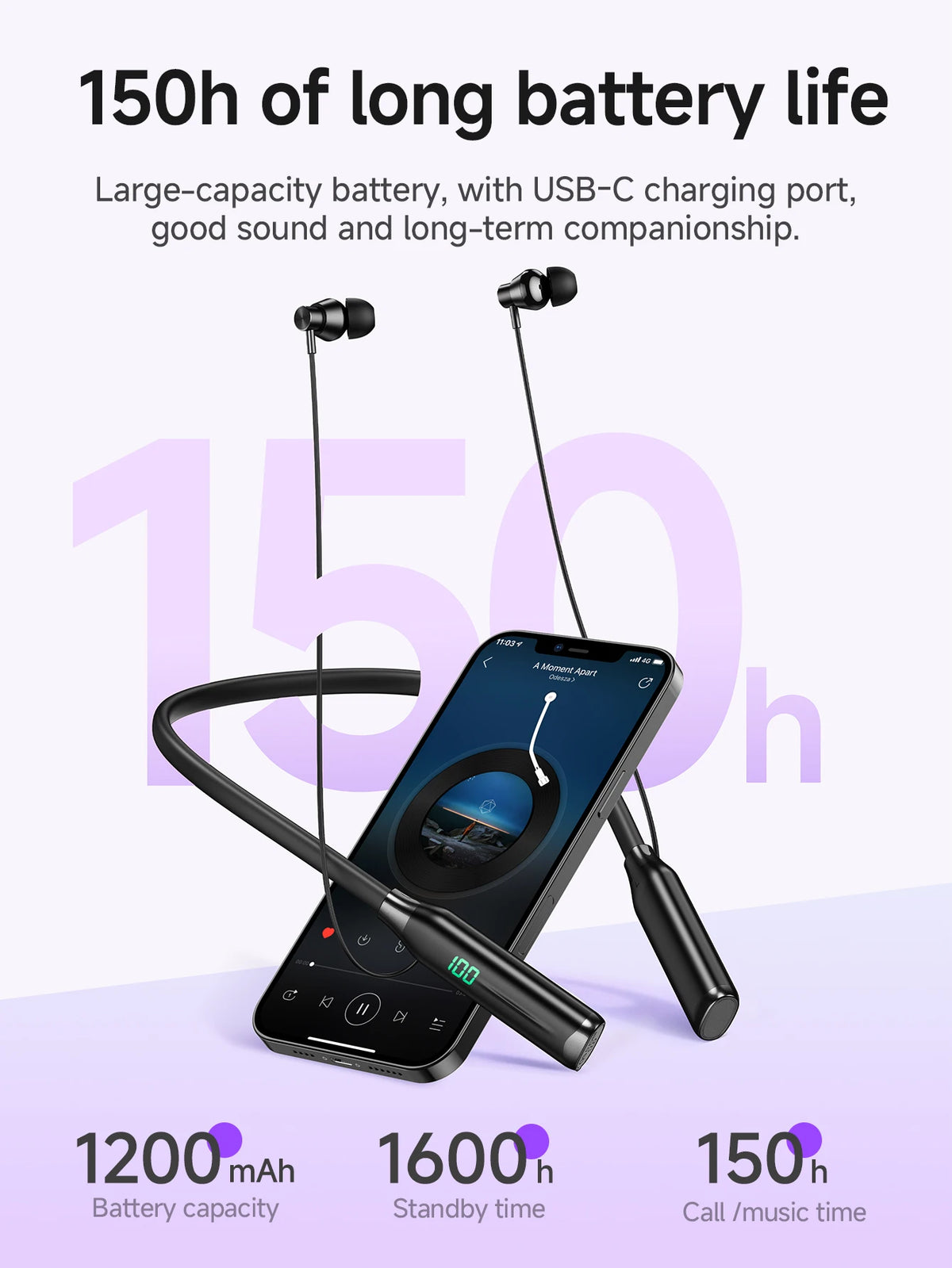 HOCO ES62 Plus Neck Band Bluetooth Earphones Wireless Headsets 150 Hours Use Sports Running Hifi Sounds Support TF Card Playback