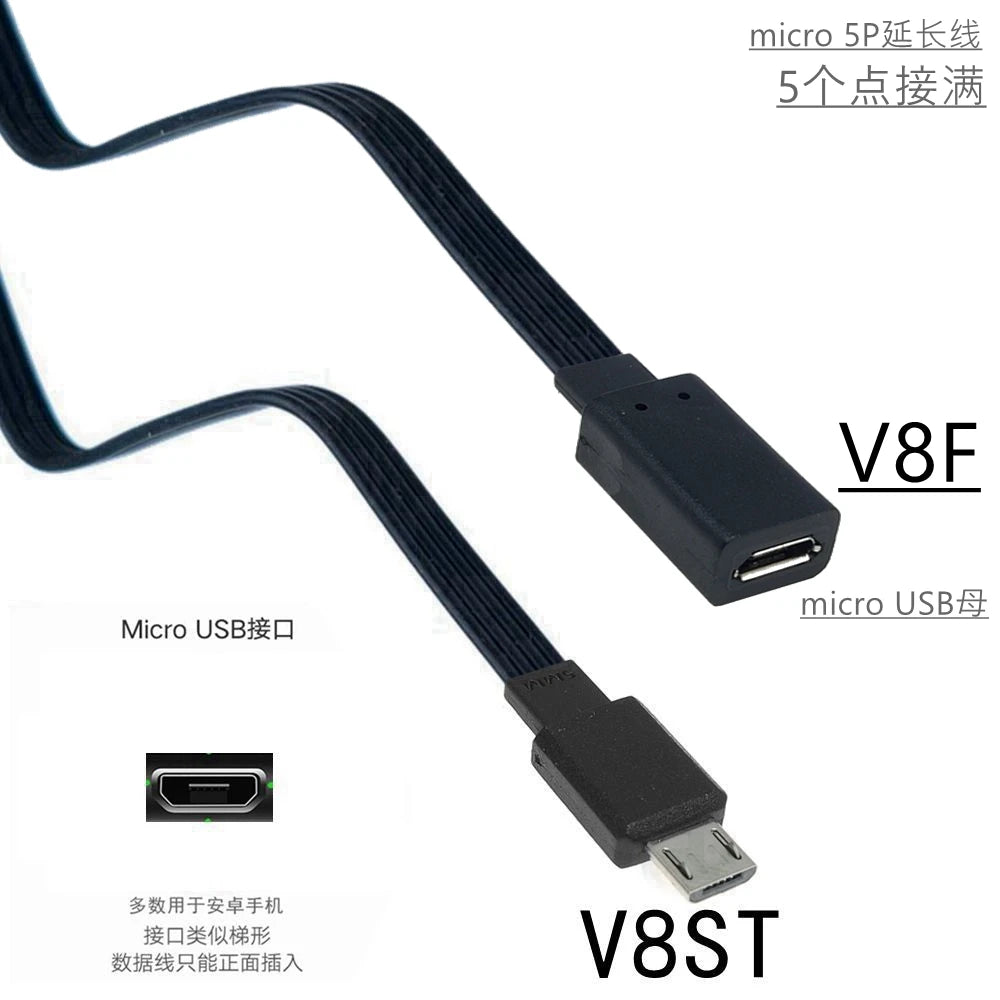5CM 10CM 20CM MicroUSB panel mounting connector female Micro USB 5-pin.extension cable 30cm 50cm, with screw holes