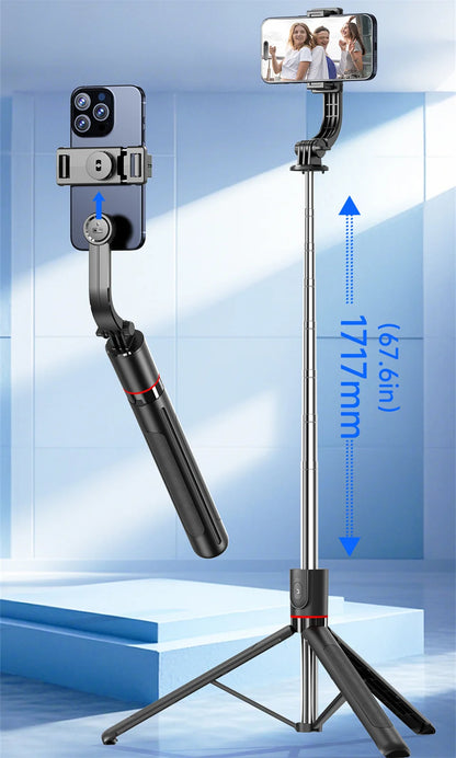 FANGTUOSI Selfie Stick Tripod with Bluetooth Remote, 6-Section Extendable Pole, 360° Rotation, Fill Light Option, for Phone Vlog