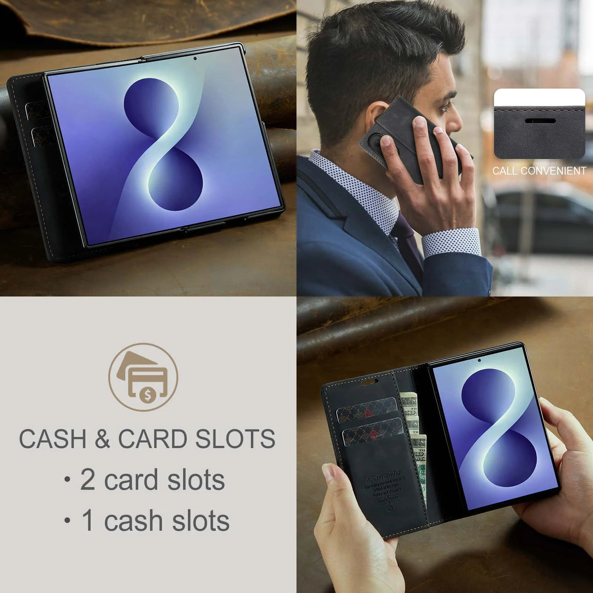 Shockproof Leather Case for Samsung Galaxy Z Fold 8 Flip Wallet Folio Card Holder Magnetic Clasp Protective Cover with Stand