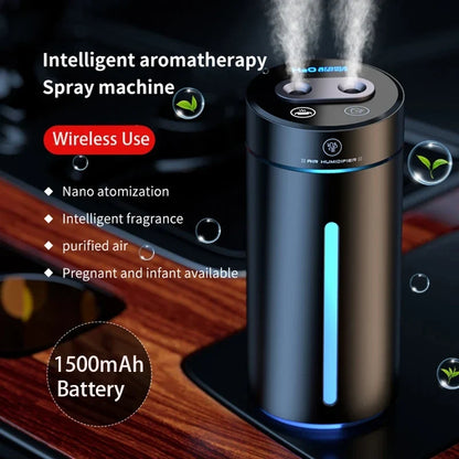 380ML Double Spray Vehicle Air Humidifier USB Charging Mini Essential Oil Diffuser with Mood Light Wireless Car Aroma Humidifier