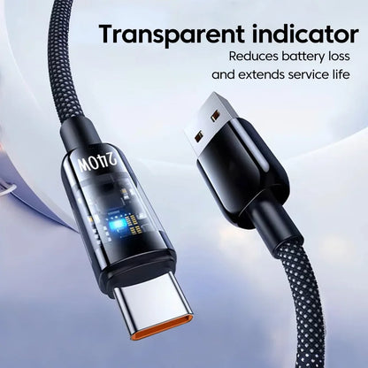USB C Quick Charging Cable 240W  Braided Transparent Type C High-speed Charger Wire for 16/17 for Samsung Huawei Mi Data Line