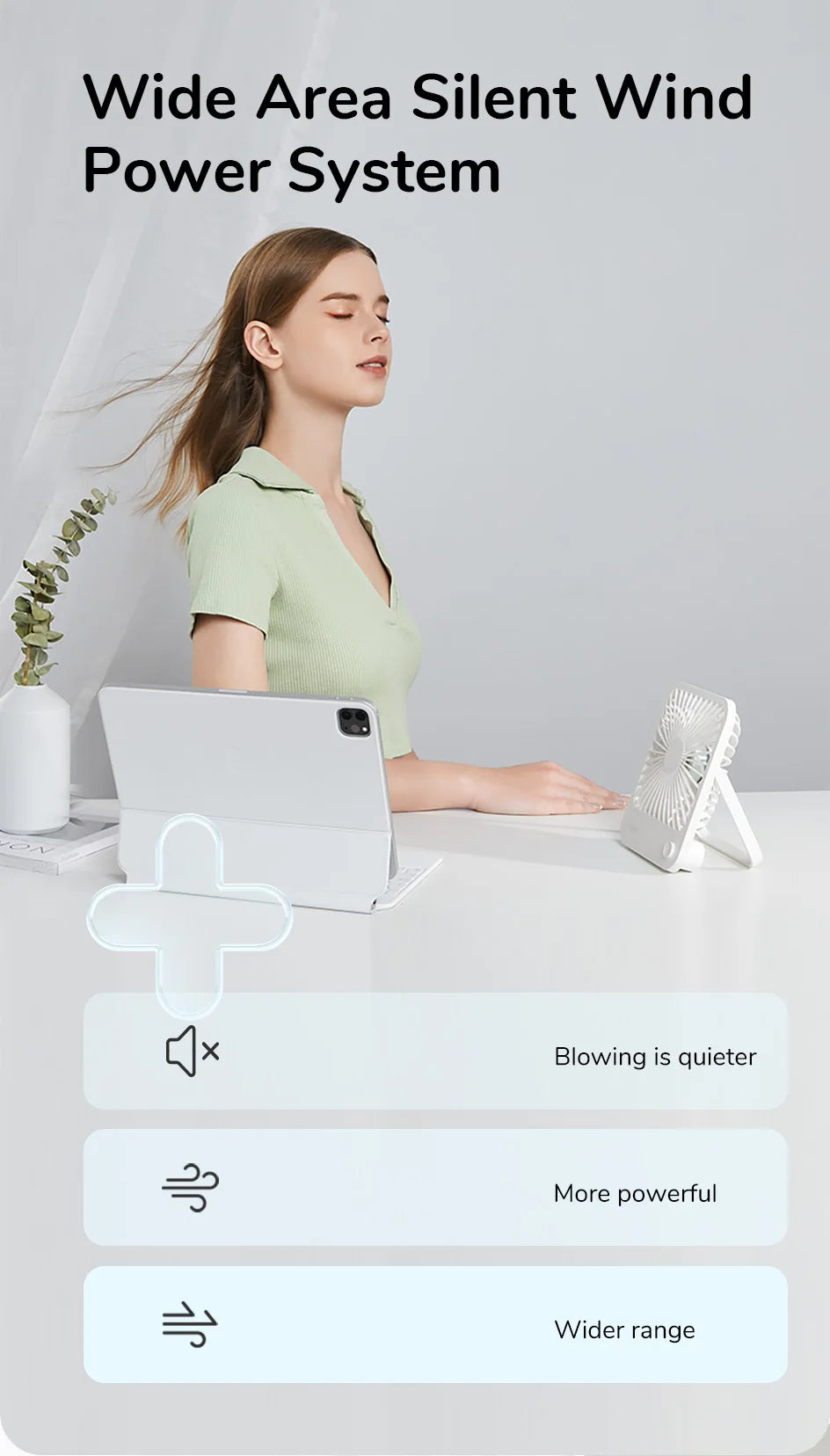 JISULIFE Portable Small Desk Fan Ultra Quiet Table Fan USB Rechargeable  Cooling Fan With 4 Speed Powerful Wind Offices Fan