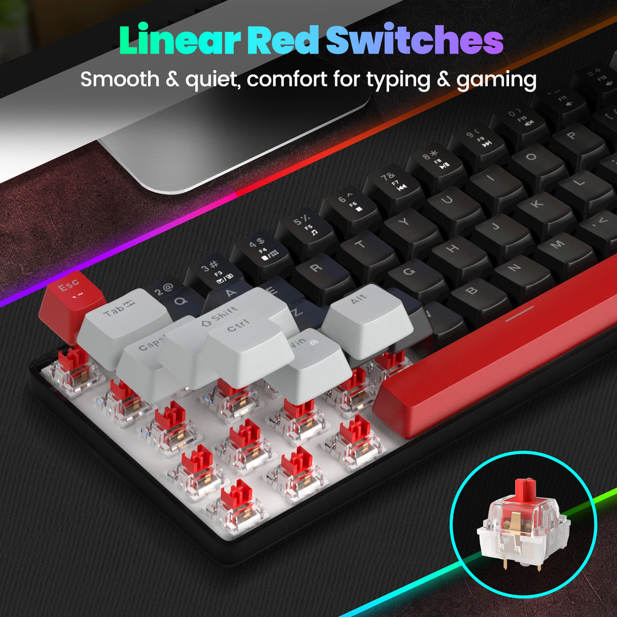 FocusOnPC MK-BOX Portable 60% Mechanical Gaming Keyboard, 68 Keys Compact Wired Keyboard with LED Backlight for Gaming & Office, Compatible with PC, Laptop & Mac, Free Random Mouse Pad Included