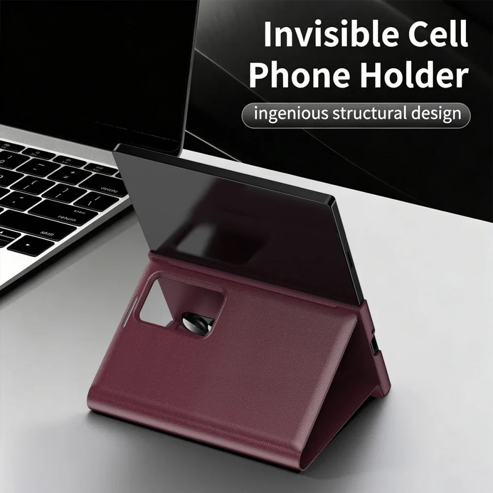 Luxury Leather Wallet Card Slot Smart View Case for Samsung Galaxy Z Fold 8 Fold8 Wide Flip-Free Answering Wake Up Flip Cover