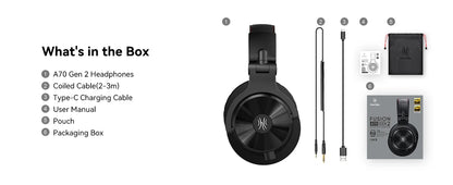 Oneodio A70 Gen 2 Wireless Bluetooth 6.0 Headphones With Hi-Res LDAC Audio 72Hrs Over Ear Studio Wired DJ Headset APP Support