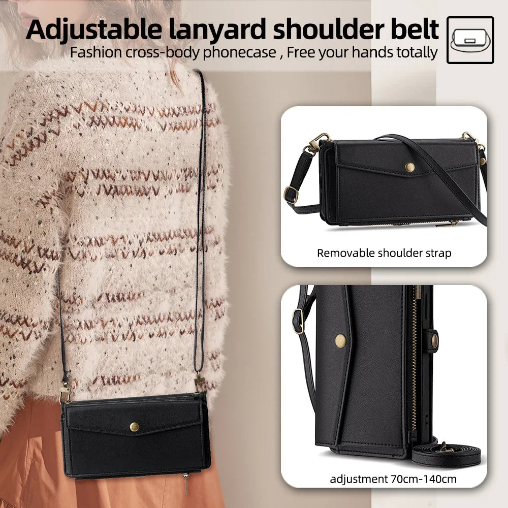 Wallet Flip Stand Leather Case For iPhone 11 12 13 14 15 Pro Max 6 6s 8 7 Plus X XS XR SE 2020 SE3 2022 Cover Crossbody-Bags