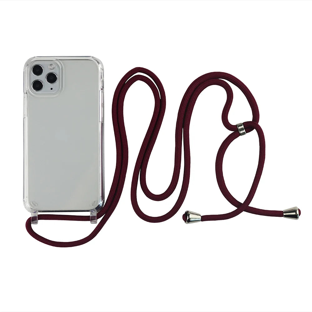 Crossbody Necklace Cord Lanyard Transparent Phone Case For iPhone 16 15 13 Pro Max 12 11 7 8 Plus X XR XS Strap Hang Rope Cover