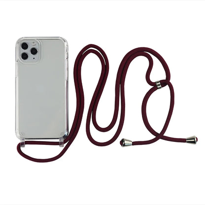 Crossbody Necklace Cord Lanyard Transparent Phone Case For iPhone 16 15 13 Pro Max 12 11 7 8 Plus X XR XS Strap Hang Rope Cover