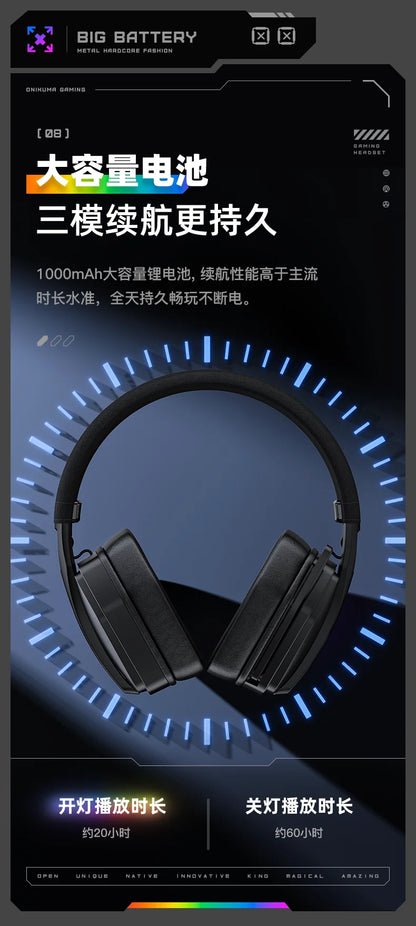 ONIKUMA GT826 Wireless Headset Gaming Headphone Tri Mode Connection Bluetooth USB C 2.4G Low Latency RGB Stereo Sound For PS5 PC