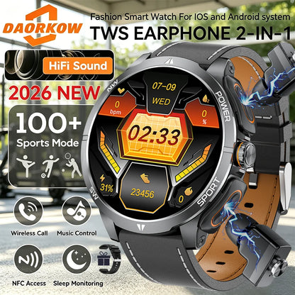 TWS 2-in-1 Smart Watch with Headphones Sports Play Music Bluetooth Headset Call Men Health Monitor NFC Women Smartwatch Earbuds