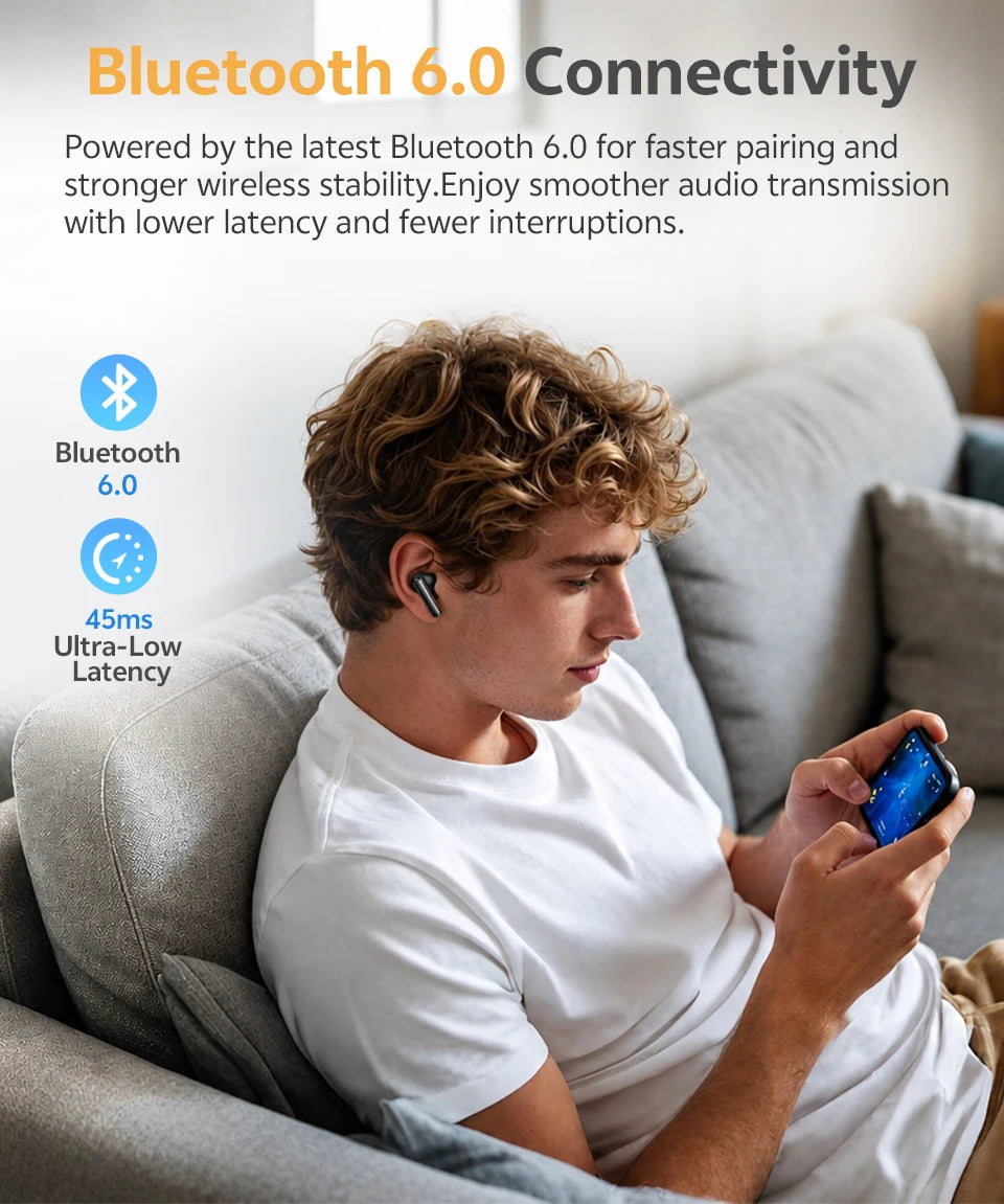 QCY HT21 Wireless Earphones Melobuds N65 -60dB AI Adaptive ANC Earbuds Bluetooth 6.0 LDAC Hi-Res Audio 8 Mics 50Hrs Headset
