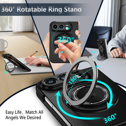 Luxury for Magsafe Wireless Charging Rotating Magnetic Stand Phone Case for IPhone Duo 18 Fold Lens Protector Shockproof Cover