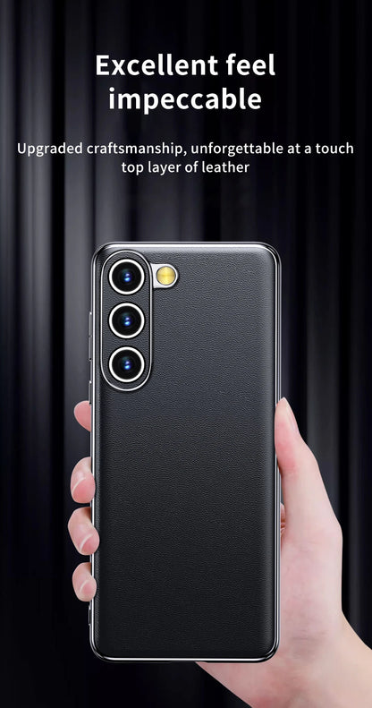 Genuine Cowhide Leather Phone Case for Samsung Galaxy S25 S24 S23 Ultra S22 Plus S21 Note 20 Plating Shockproof Protector Cover