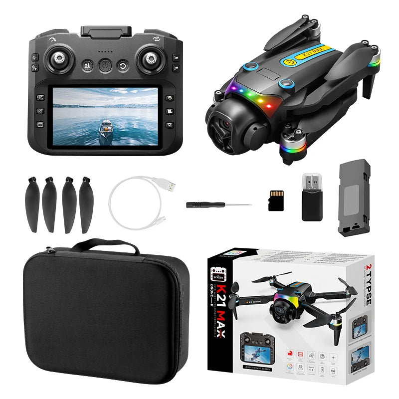 ZNLYRION K21MAX Foldable Brushless Drone With Screen Remote EIS Dual Electric Camera Optical Flow Hover Colorful LED Light RC Quadcopter