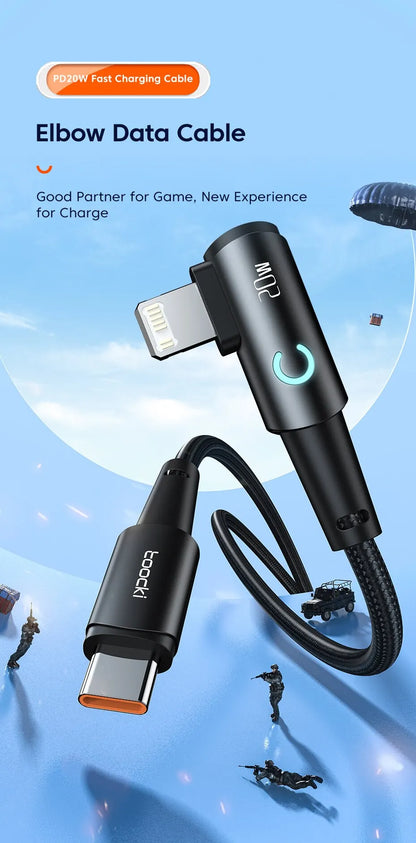 Toocki 20W PD 3.0 USB C Cable for iPhone 15 14 13 12 Pro Max Fast Charging Charger for MacBook iPad Pro Max Lightning Wire Cord