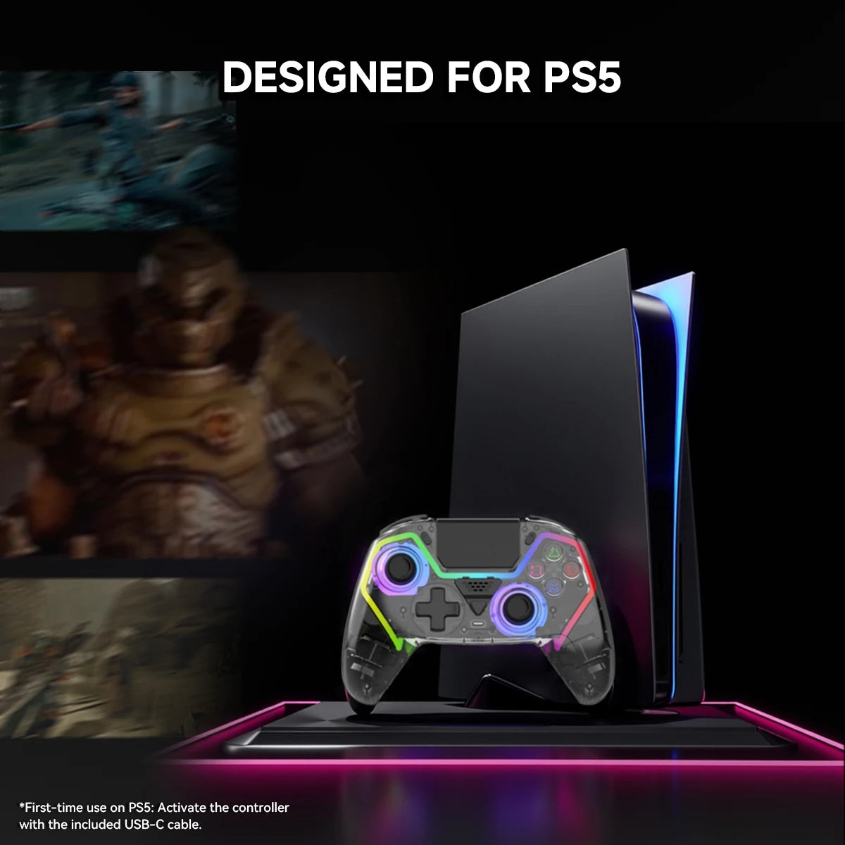 Transparent Wireless Controller HG-04D for PS5/PC/iOS/Android/Steam with BT 5.3,Macro Button,Touchpad,Hall Triggers & Joystick