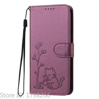 Cats & Trees Pattern Leather Phone Case For VIVO Y39 Y29 Y19S Y38 Y78+ Y17S Y27 Y36 Y16 Y56 5G Wallet Flip Cover Card Holder Bag
