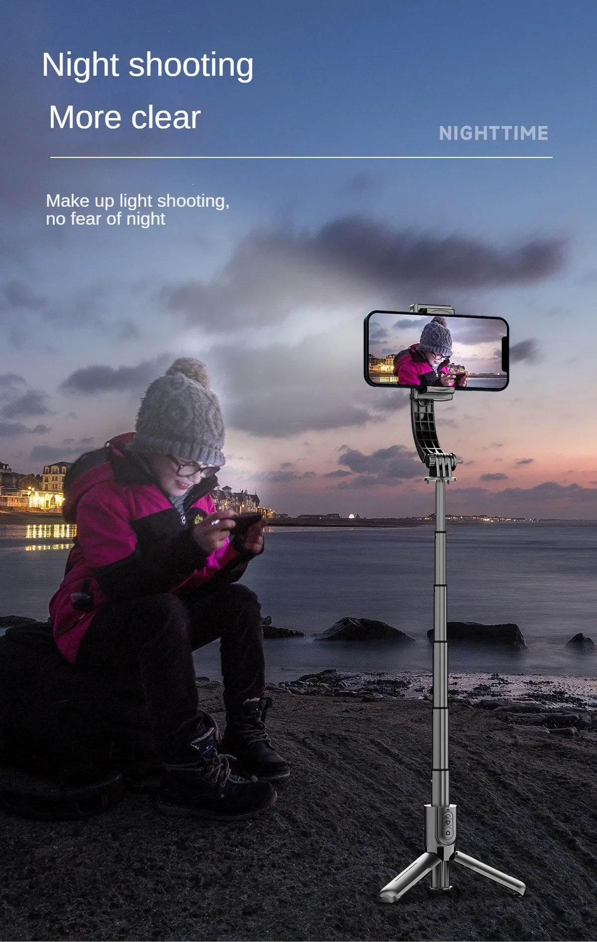 Mobile gimbal Stabilizer Foldable with Tripod Stand, Anti-Shake Function and Phone Holder for Live Streaming and Selfie Stick