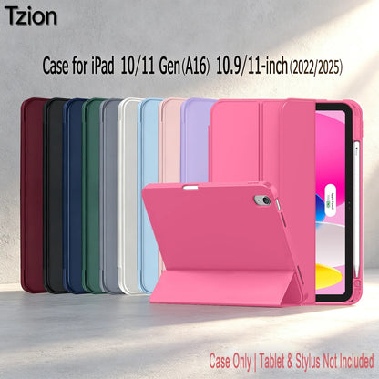 Case for iPad 10th Gen 2022 /(A16)11th Gen 2025,Auto Sleep/wake,Slim Tri-fold Stand TPU Back Protective Cover with Pencil Holder