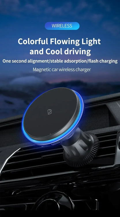 LED/RGB Magnetic Car Wireless Charger For iPhone 12 13 14 15 Pro Max Macsafe Car Phone Holder Stand Mount Fast Charging Station