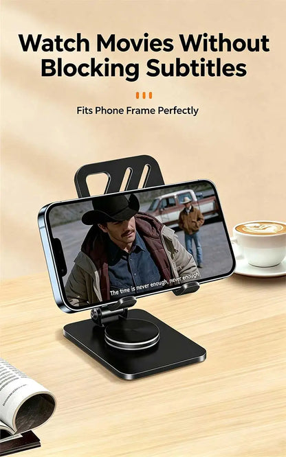 Mobile Phone Stand - Metal Desk Stand - 360° Rotating and Folding Desktop Stand for Easy Storage of Mobile Phones and Tablets