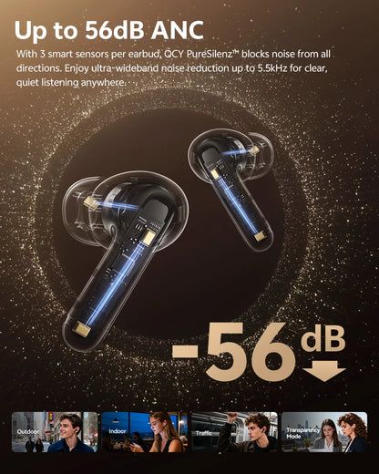 QCY BH25HT19A MeloBuds N60 Hybrid ANC Wireless Bluetooth 6.0 Earbuds LDAC Hi-Res Audio Dual Driver Headphone Bass Boost Earphone