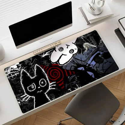 Cute Cartoon Creepy Cat Mouse Pad Non-slip Leather Gamer Balance Computer Mat Decoracion Deskmat Laptop Office Large Mouse Pad