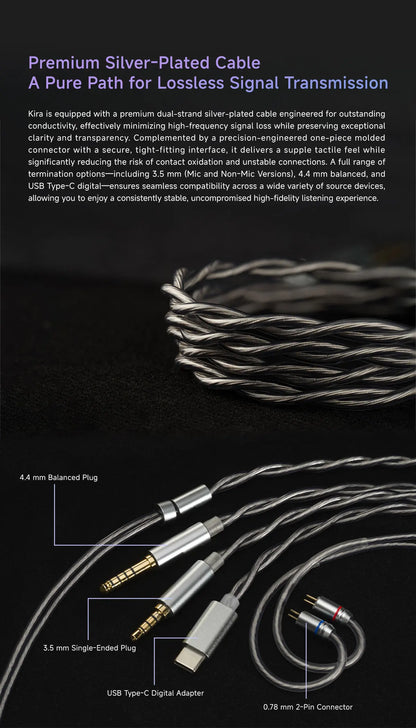 CVJ KIRA HiFi IEM In-Ear Earphones Wired Detachable Cable 3.5mm Type-C 4.4mm Balanced Earbuds For Music Gaming Anime Design