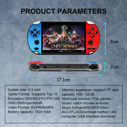 Retro X7 Handheld Game 4.3 Inch HD Large 8G Screen Classic Game Console Built-in 10000 Games Mini Handheld MP5 Video Game
