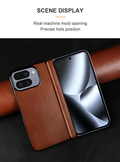 Luxury Genuine Leather Case for Google Pixel 11 Pro Fold 10Pro Fold Oil Wax Central Axis Pattern Phone Back Cases Without Front