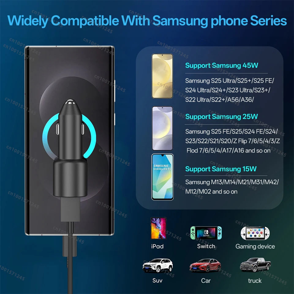 Original SAMSUNG Car Charger Type C 60w 45w 15w PD Auto Cargador Fast Charging Cable Samsung Galaxy S26 S25 S24 S23 Z Fold 8 7 6