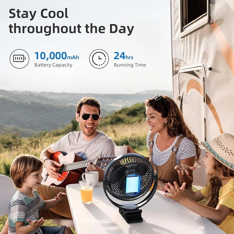 OPOLAR Rechargeable 8inch Clip Fan Strong Silent Wind Mini USB Fan Sturdy Clamp for Baby Stroller Camping Home Outdoor 10,000mAh