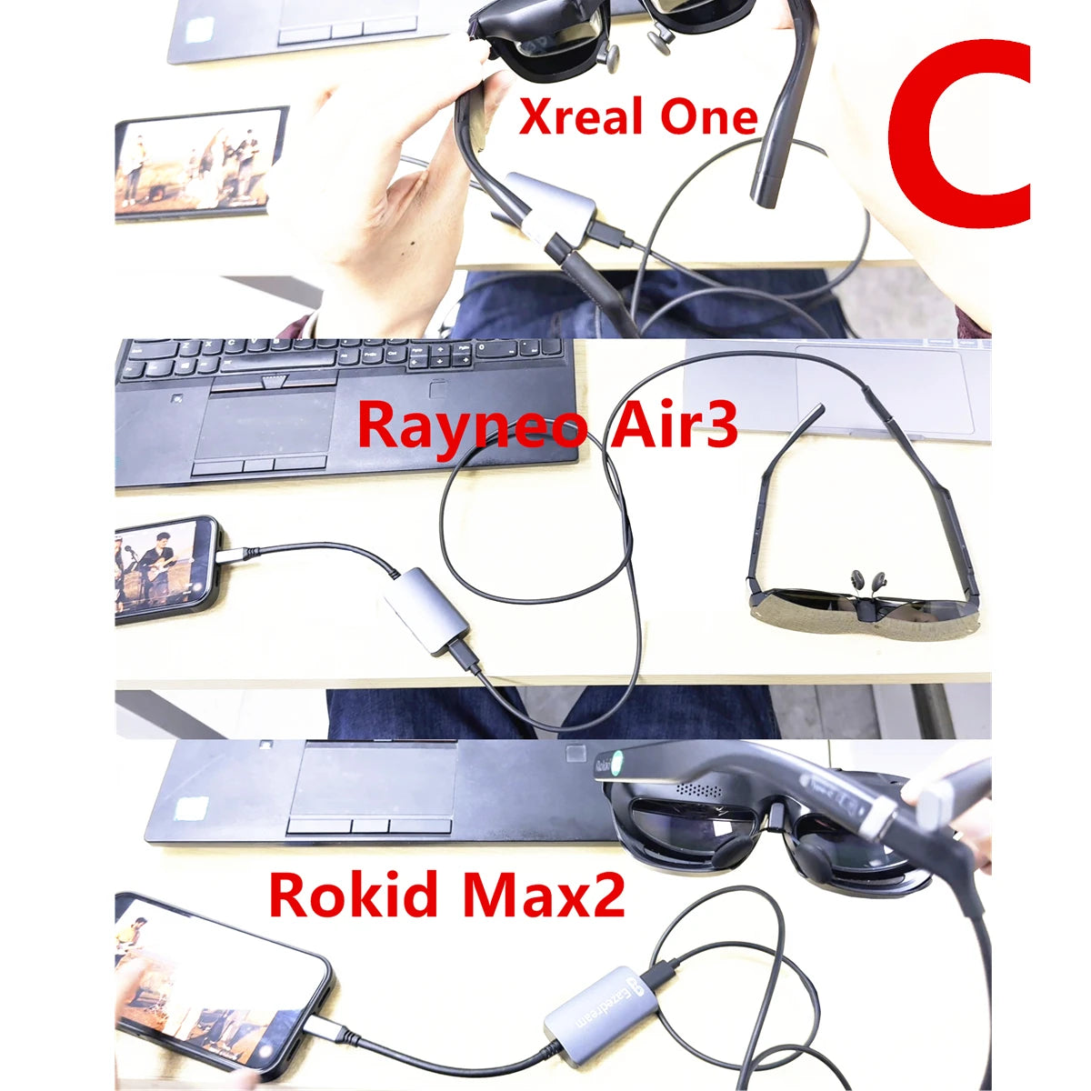 AR Glasses Hub Seamless Multi-Device Type-C HDMI-compatible Charging Adapter for Xreal Beam Viture Rokid Station Rayneo XR USB-C