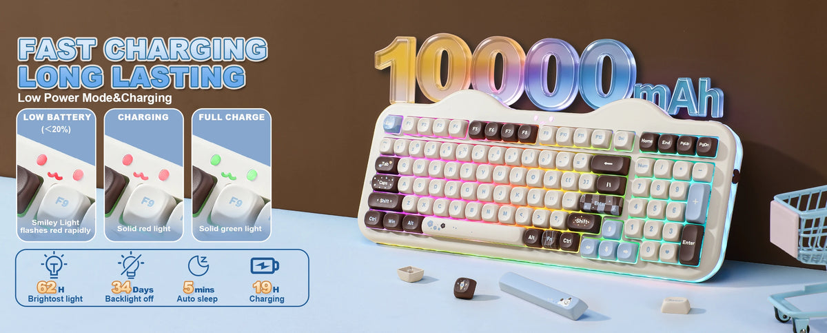 YUNZII C98 Wireless Mechanical Keyboard, 99-Key Hot Swap Gasket Keyboard with Numpad, Custom RGB Backlight,Cute Keeb for Win/Mac