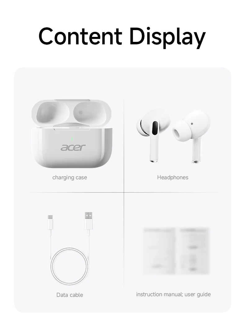 Acer Ohr803 Wireless Earphones, In-Ear Bluetooth 6.0, Stable Transmission, Noise Reduction for Calls, High-Definition Stereo Sound Quality, Suitable for Use during Sports, Running, and Cycling