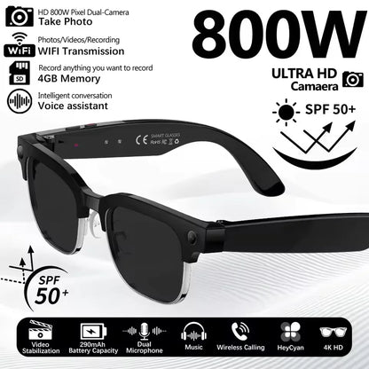 2026 New HD 800W Pixel Smart Glasses with Camera 1080P Video Recording WIFI ChatGPT Translation Music Call Earphones Sunglasses