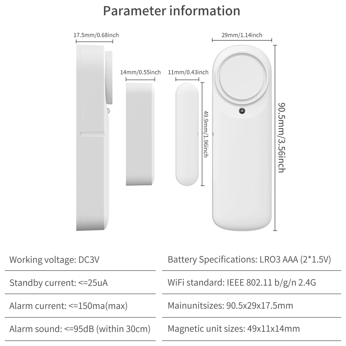 Tuya WiFi Bluetooth Door Window Sensor Alarm, Smart Home Security Contact Sensor Works with Alexa Google Assistant