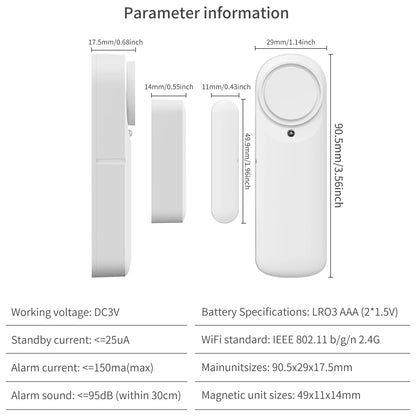 Tuya WiFi Bluetooth Door Window Sensor Alarm, Smart Home Security Contact Sensor Works with Alexa Google Assistant