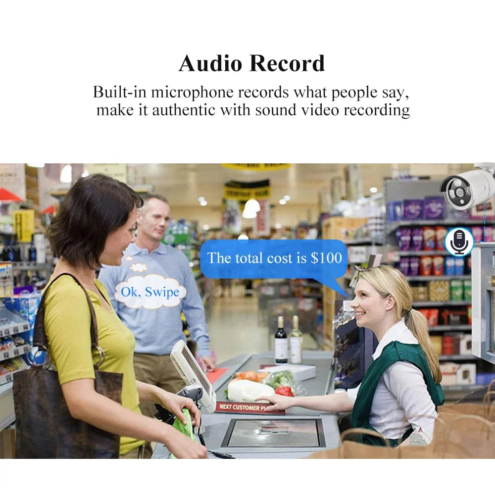 AZISHN 2.8mm Wide Angle 8MP 4K IP Camera Outdoor Face Detect Audio H.265 Bullet CCTV Home 5MP 4MP POE Human AI Security Camera