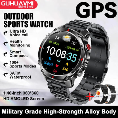 2026 New GPS Map Navigation Smart Watch Men Women Amoled Screen 3ATM Waterproof Sport SmartWatch Compass NFC BT Call Watches Men