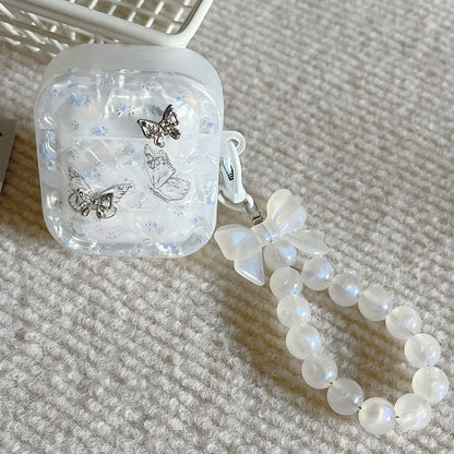 Luxury Shell Texture Metal Butterfly Girls Case For Airpods 4 Pro 2nd 1 2 Earphone Box Cover For Apple AirPod 3 Bag with Pendant