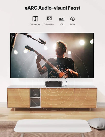 8K HDMI Flat Cable 48Gbps High Speed 8K60 4K120 144Hz Braided HDMI 2.1 Cord 3D eARC HDCP 2.2&2.3 Compatible with Roku TV/PS5
