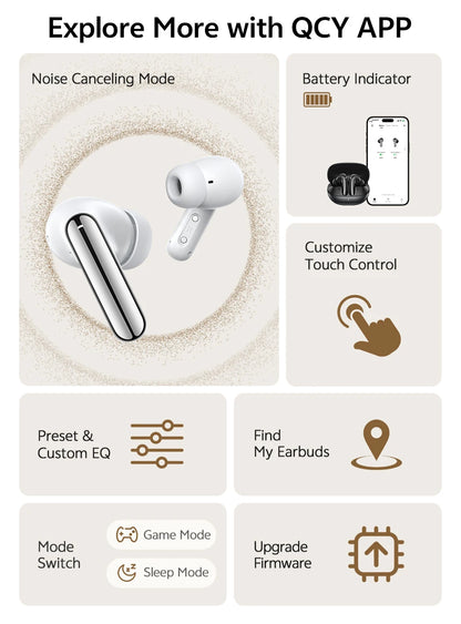 QCY MeloBuds N20 Adaptive Hybrid Noise Cancelling Earbud Wireless Bluetooth 6.0 Headphone 6 Mics Clear Call HT20 Earphone 40Hrs