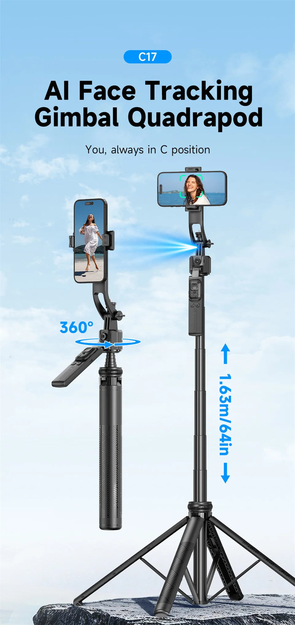 FANGTUOSI 360 Rotation Gimbal Stabilizer ,Selfie Stick Tripod for Smartphone Camera With Bluetooth shutter Stabilizer for Live